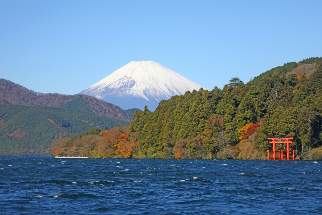 Hakone and Mount Fuji as seen from Lake Ashi