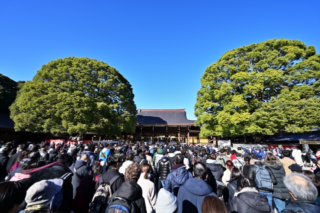 Meiji Shrine bustling with New Year's visitors
